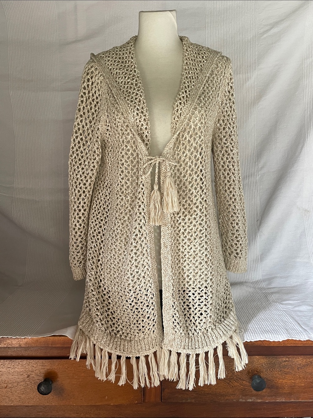J. Jill Crochet Open-Front Hooded Cardigan